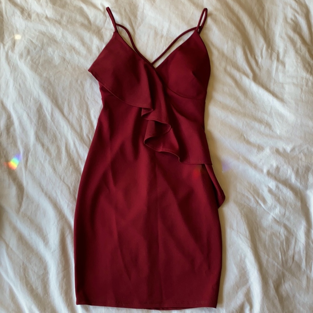 Red ruffle mini dress